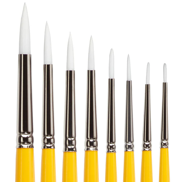 KINGART Face painting Brush - White Nylon 7950 - Round Set Of 8 pc.